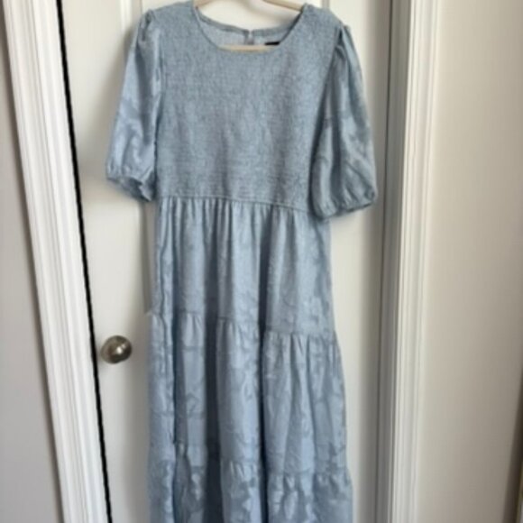 MEROKEETY Womens 2025 Summer Short Puff Sleeve Smocked Square Neck Floral Textur - Picture 2 of 3